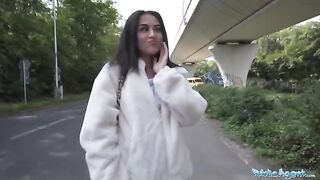A petite British brunette almost got hit by a taxi and had to act fast