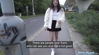A petite British brunette almost got hit by a taxi and had to act fast