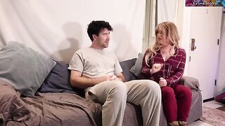 A step mom helped her son stop masturbation with her boobs