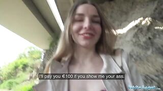 A long-haired Ukrainian girl agreed to have sex for money with a stranger outdoors