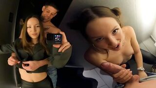 A couple has a riskier sex session in the fitting room of a store