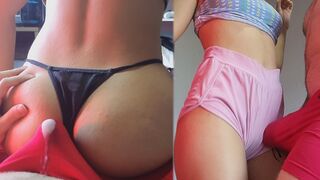 Couple enjoy sex while making love on the couch with a lap dance
