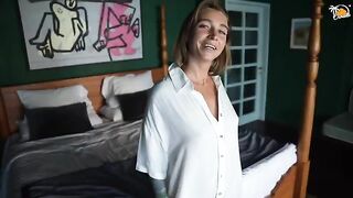Stunning blonde MILF gets fucked hard in a hotel room, showcasing real orgasms with a Be One toy