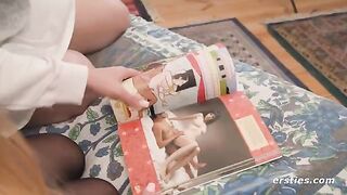 Lesbian beauties study Kama Sutra before engaging in intimate acts