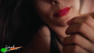 A stepmom with red lips forces the guy to have sex with her