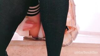 A schoolgirl without panties masturbates in public and squirts her cum