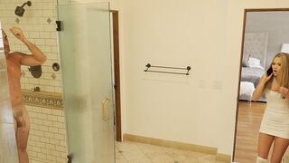 Stepdaughter secretly showers with stepdad, getting wild