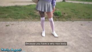An Italian college girl is having fun with strangers to earn some money