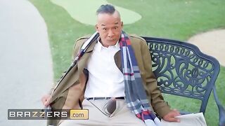 Guy flashes his cock at hot Ebony Mystique in the park
