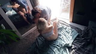 The couple has amazing sex right in front of the mirror, it's so hot!