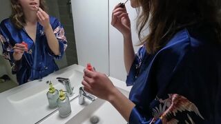 French beauty with big boobs gets fucked in bathroom