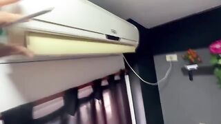 A woman has no money to pay for the AC repair man, so she fucks him