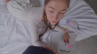 Cute stepsister tries to do her first blowjob and fucks with a guy