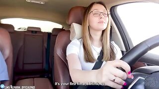 The stepson is learning to drive under his stepmom’s guidance