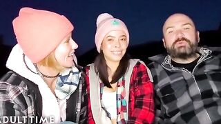 Hot polyamorous threesome in the woods with sexy babes and intense POV action