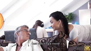 Old guy cheats on his wife with the girlfriend of his son in a taboo scene