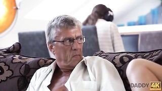 Old guy cheats on his wife with the girlfriend of his son in a taboo scene