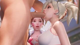 Mercy teaches DVA to deepthroat in this steamy Overwatch 3D scene