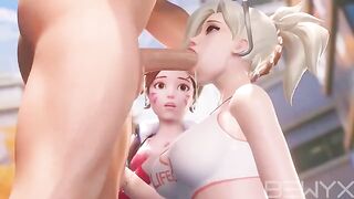 Mercy teaches DVA to deepthroat in this steamy Overwatch 3D scene