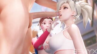 Mercy teaches DVA to deepthroat in this steamy Overwatch 3D scene