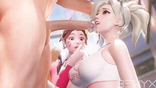 Mercy teaches DVA to deepthroat in this steamy Overwatch 3D scene
