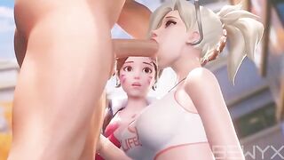 Mercy teaches DVA to deepthroat in this steamy Overwatch 3D scene