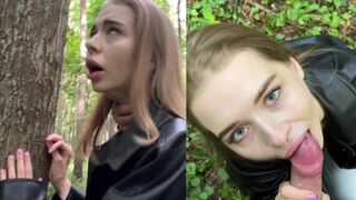 A babe from California is fucking in the forest, taking a big risk
