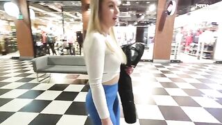 A hot blonde with big ass gets fucked in the shopping mall toilet for cash