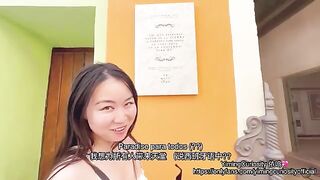 An Asian student has sex on the balcony and shows her holes