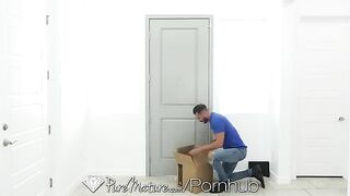 A mature woman with big tits fucks a young guy who helped her move