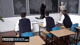 Hot teacher Valentina Nappi fucked by three students in a hardcore classroom scene