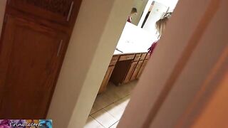 Stepmom prepares for bed while her stepson watches and masturbates, then she lets him in