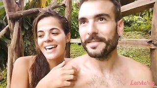 A couple has a passionate and intense outdoor encounter, embodying lust
