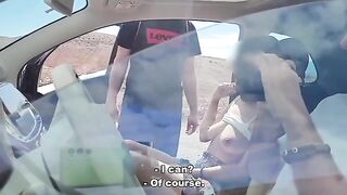 Babe does a blowjob to stranger and gets fucked publicly