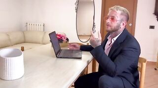 A secretary gets fucked by her boss and squirts on his dick