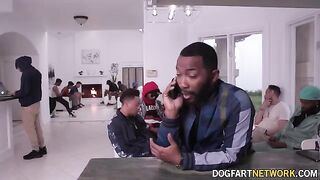 Busty blonde Harley King gets her face covered with cum in a hot interracial bukkake scene