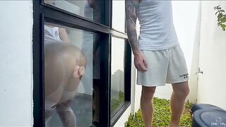 A peep show with a big dick for a new neighbor to watch