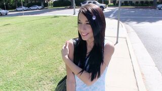 Amateur teen Mia Hurley shows her tits to get fucked for money