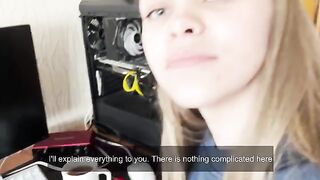 A cute girl student Polly Dollie learns anatomy by practicing with a boyfriend