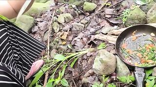 Outdoor sex and cooking with wild ferns in the riverbank