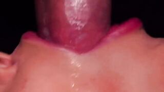 Girl broke the condom and got all the cum in her mouth, doing ASMR sucking