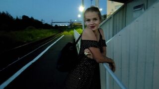 The baby wondered at the train station and got a cock and creampie
