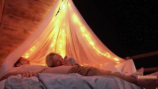 Romantic sex outdoors with long foreplay and simultaneous orgasm