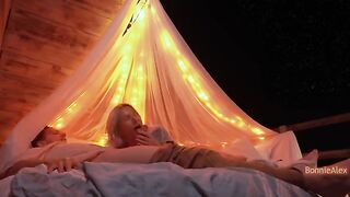 Romantic sex outdoors with long foreplay and simultaneous orgasm