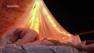 Romantic sex outdoors with long foreplay and simultaneous orgasm