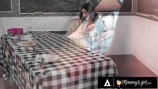 Naughty MILF fucks her stepdaughter Chloe Surreal for money