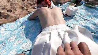 The couple has sex on the public beach, enjoying the kebabs