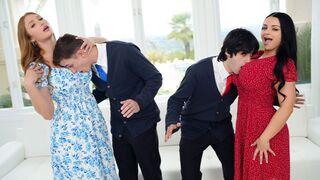 The stepsons are losers and can't deal with girls, so their big-boobed stepmoms teach them