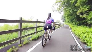 A sexy girl is having fun with her stepmom while cycling