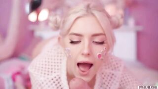 A pretty woman got a portion of hot sperm on her face